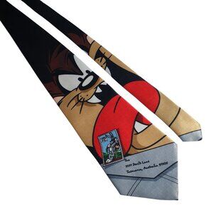 Looney Tunes Tazmanian Devil Post Office Mail Vintage Necktie 1997 Silk Cartoon